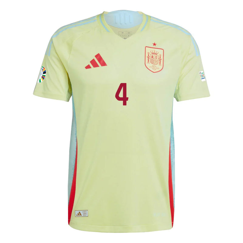 Martín Zubimendi 4 Camiseta De Visitante De España Parche Euro y Fundación 2024 - Amarillo