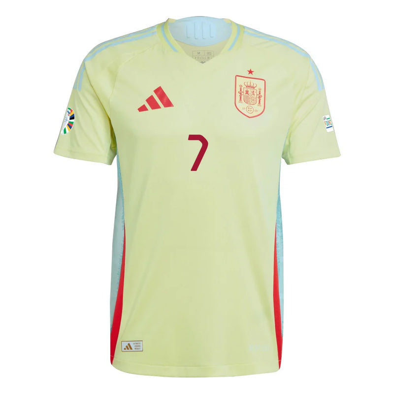 Álvaro-Morata-7-Camiseta-De-Visitante-De-España-Parche-7-Euro-y-Fundación-2024--Amarillo-2