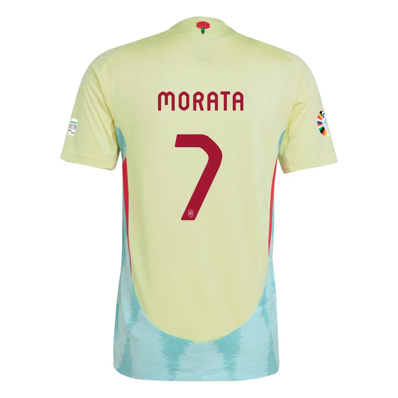 Álvaro-Morata-7-Camiseta-De-Visitante-De-España-Parche-7-Euro-y-Fundación-2024--Amarillo-3