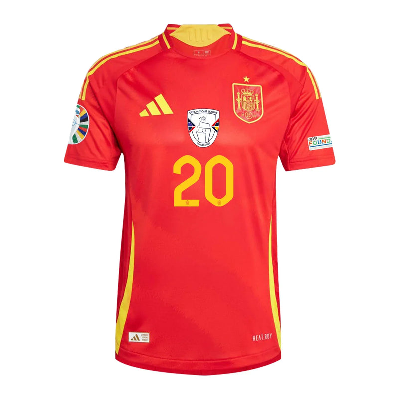 Pedri 20 Camiseta de Local de España 2024 Arte de Aficionados Parche de la Eurocopa y Fundación - Hombre