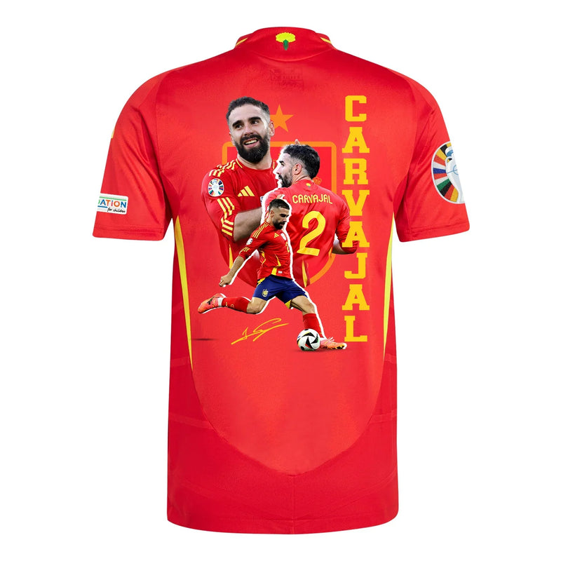 Dani Carvajal 2 Camiseta de Local de España 2024 Arte de Aficionados Parche de la Eurocopa y Fundación - Hombre