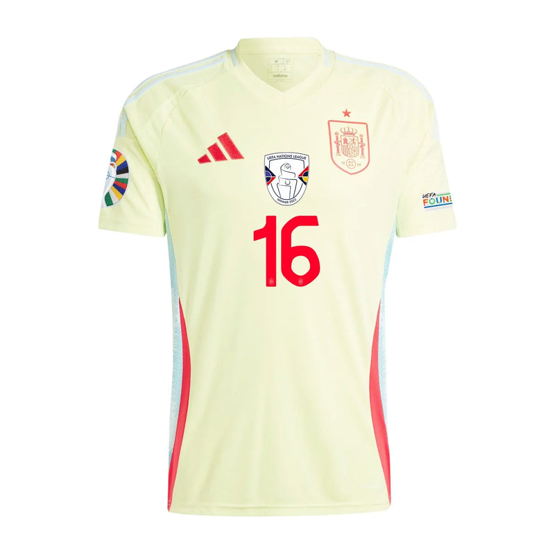 Rodrigo 16 Camiseta de Visitante de España 2024 Arte de Aficionados Parche de la Eurocopa y Fundación - Hombre