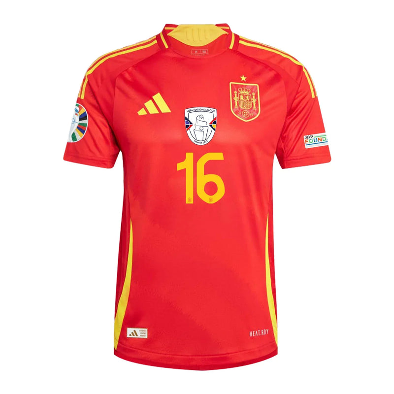 Rodrigo 16 Camiseta de Local de España 2024 Arte de Aficionados Parche de la Eurocopa y Fundación - Hombre