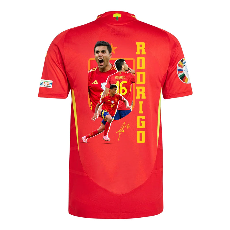 Rodrigo 16 Camiseta de Local de España 2024 Arte de Aficionados Parche de la Eurocopa y Fundación - Hombre