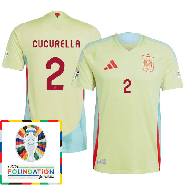 Marc Cucurella 2 Camiseta De Visitante De España Parche Euro y Fundación 2024 - Amarillo