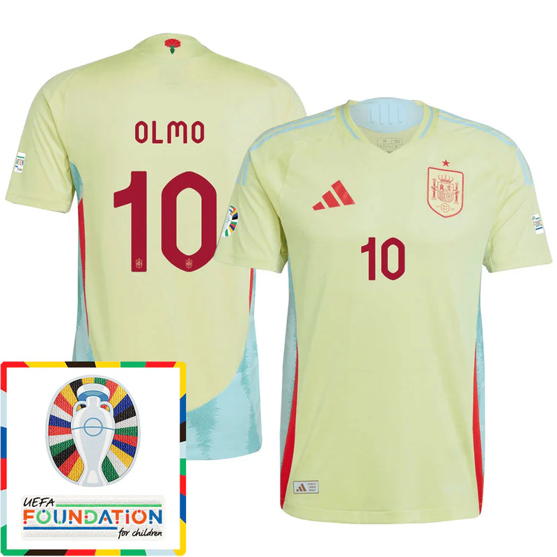 Dani Olmo 10 Camiseta De Visitante De España Parche Euro y Fundación 2024 - Amarillo