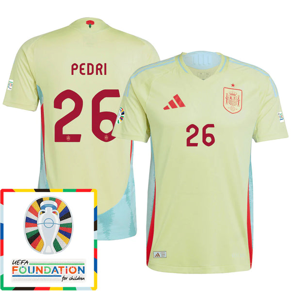 Pedri 26 Camiseta De Visitante De España Parche Euro y Fundación 2024 - Amarillo