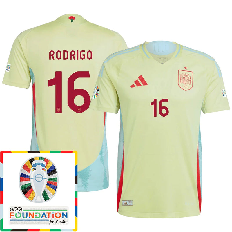 Rodrigo 16 Camiseta De Visitante De España Parche Euro y Fundación 2024 - Amarillo