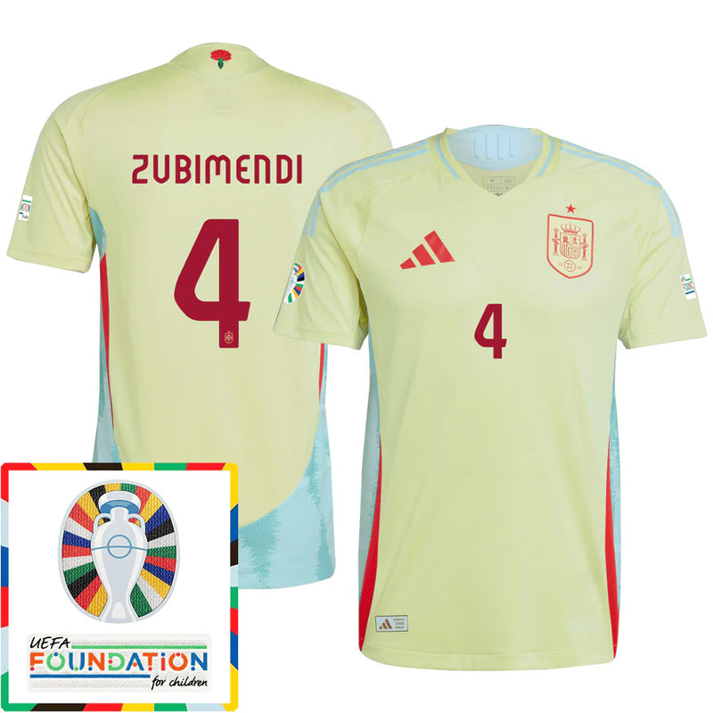 Martín Zubimendi 4 Camiseta De Visitante De España Parche Euro y Fundación 2024 - Amarillo