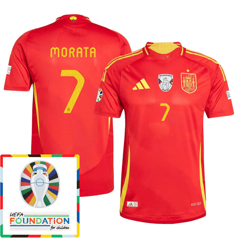 Álvaro-Morata-7-Camiseta-de-España-Parche-Euro-y-Fundación-2024-Escarlata-1