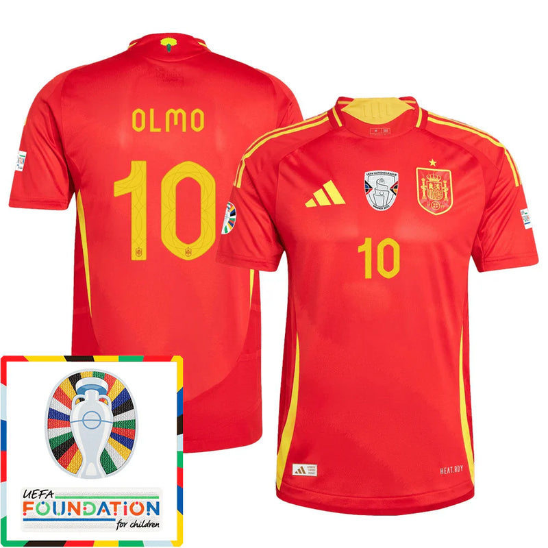 Dani Olmo 10 Camiseta de España Parche Euro y Fundación 2024 - Escarlata