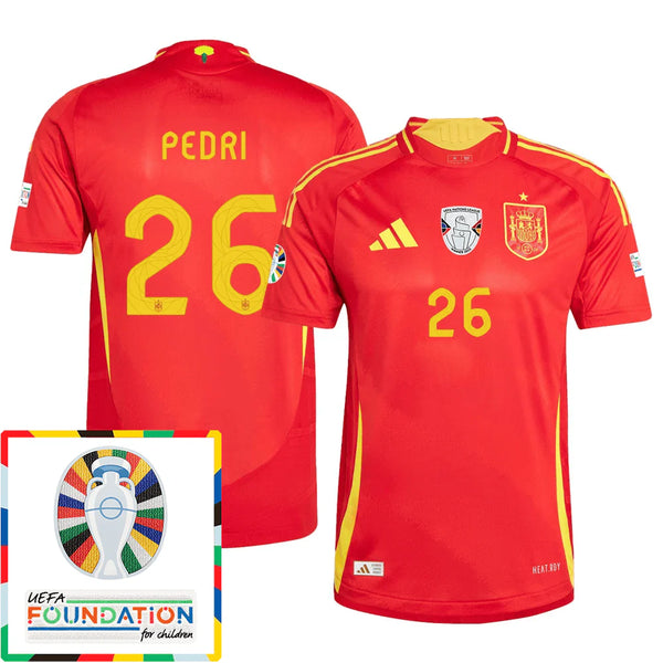 Pedri 26 Camiseta de España Parche Euro y Fundación 2024 - Escarlata