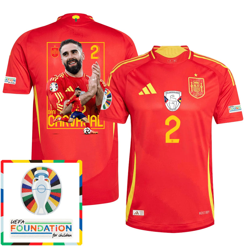 Dani Carvajal 2 Camiseta de Local de la Selección Nacional de España 2024/25 con Parche de la Eurocopa y Fundación - Hombre