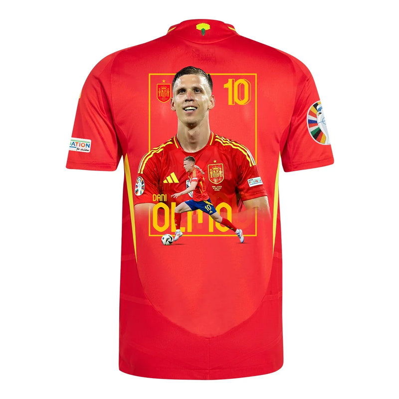 Dani Olmo 10 Camiseta de Local de la Selección Nacional de España 2024/25 con Parche de la Eurocopa y Fundación - Hombre