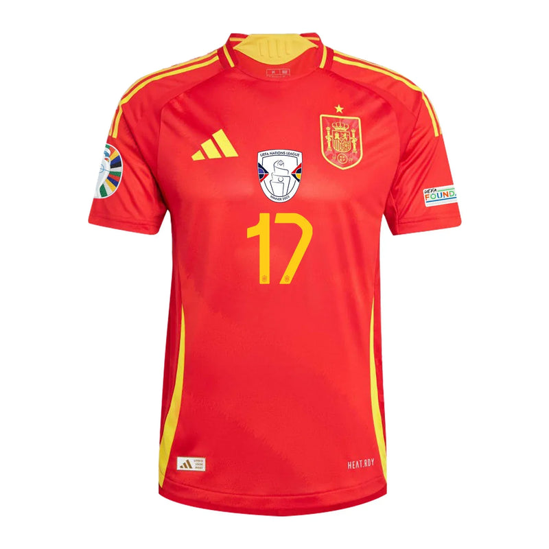 Nico Williams 17 Camiseta de Local de la Selección Nacional de España 2024/25 con Parche de la Eurocopa y Fundación - Hombre