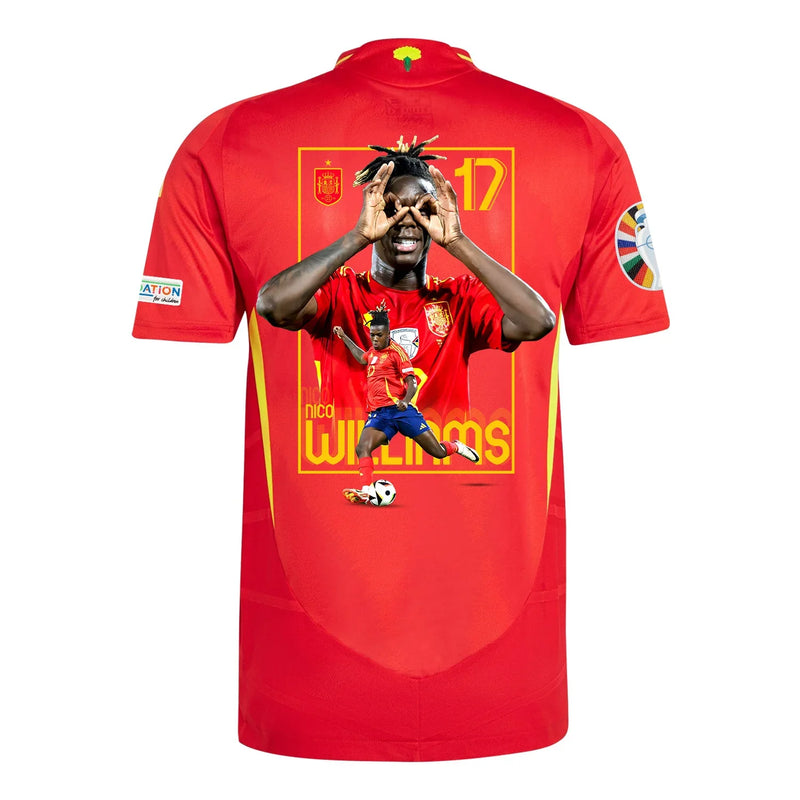 Nico Williams 17 Camiseta de Local de la Selección Nacional de España 2024/25 con Parche de la Eurocopa y Fundación - Hombre