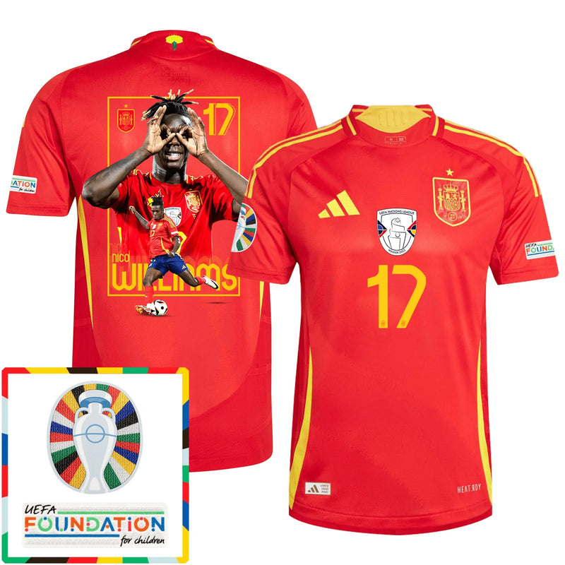 Nico Williams 17 Camiseta de Local de la Selección Nacional de España 2024/25 con Parche de la Eurocopa y Fundación - Hombre