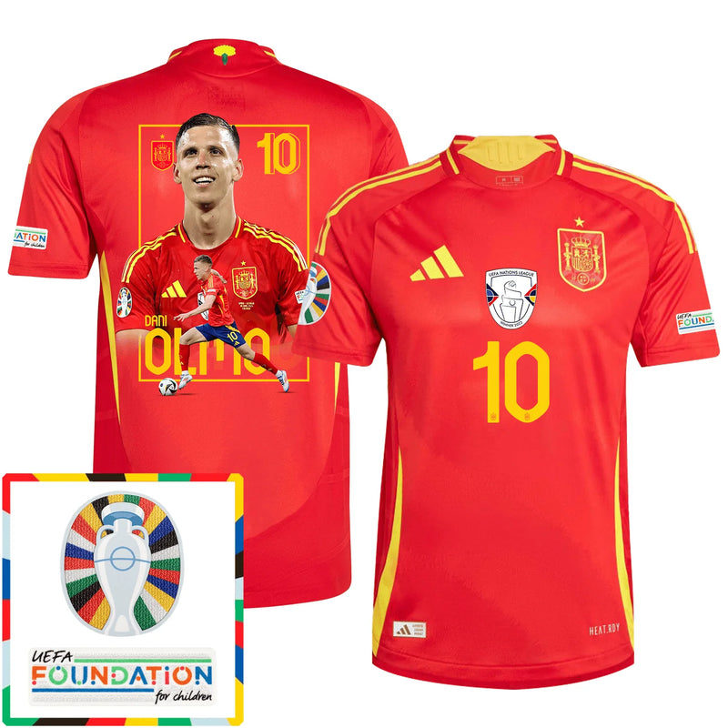 Dani Olmo 10 Camiseta de Local de la Selección Nacional de España 2024/25 con Parche de la Eurocopa y Fundación - Hombre