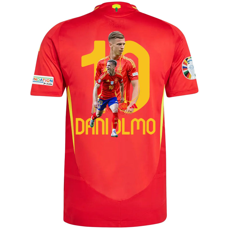 Dani Olmo 10 La Roja Camiseta de Local de España Parche de la Eurocopa y Fundación - Hombre