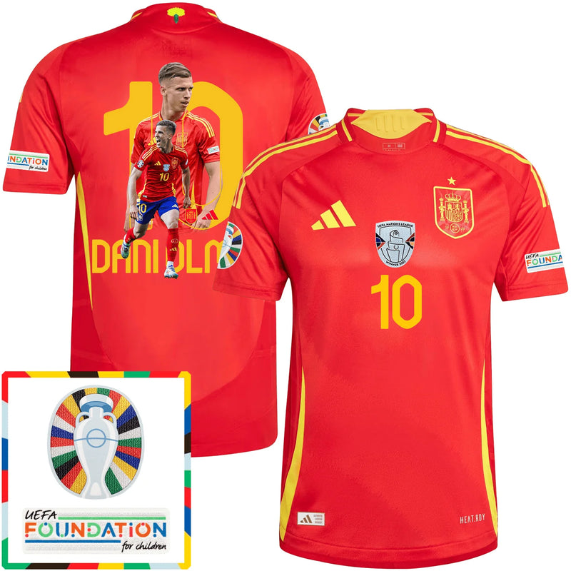 Dani Olmo 10 La Roja Camiseta de Local de España Parche de la Eurocopa y Fundación - Hombre