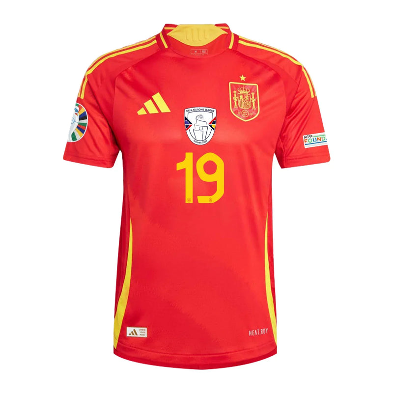 Lamine Yamal 19 El Héroe Camiseta de Local de España Parche de la Eurocopa y Fundación - Hombre