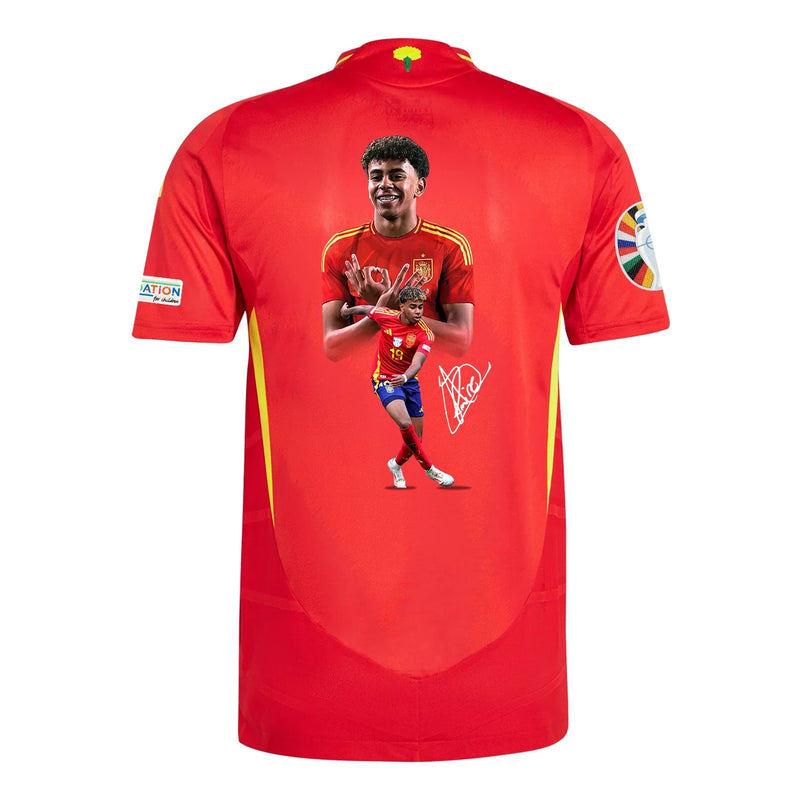 Lamine Yamal 19 El Héroe Camiseta de Local de España Parche de la Eurocopa y Fundación - Hombre