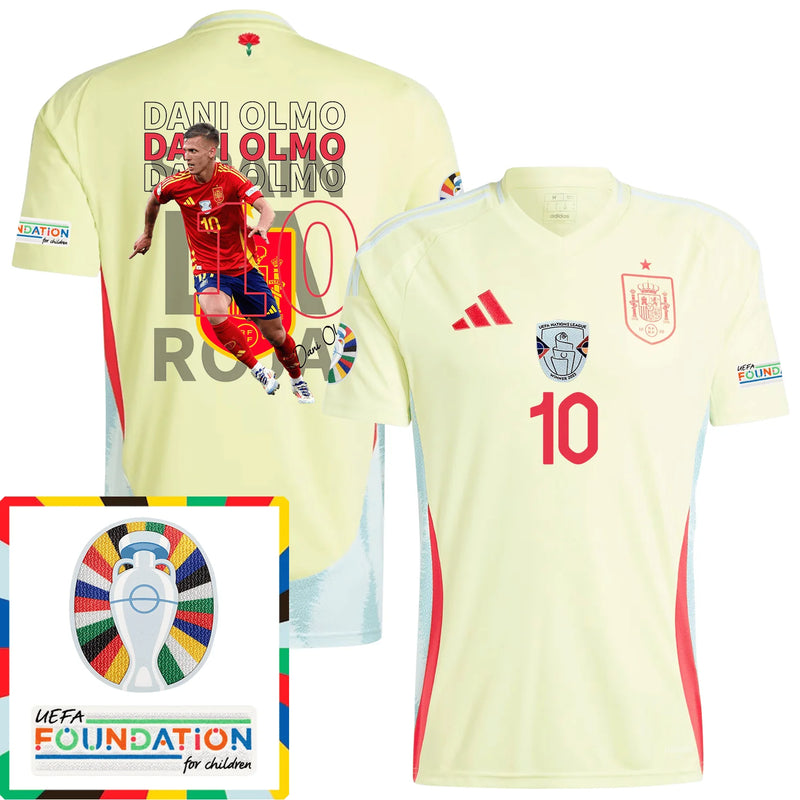 Dani Olmo 10 España De Fútbol Camiseta Parche de la Eurocopa y Fundación De Visitante - Hombre