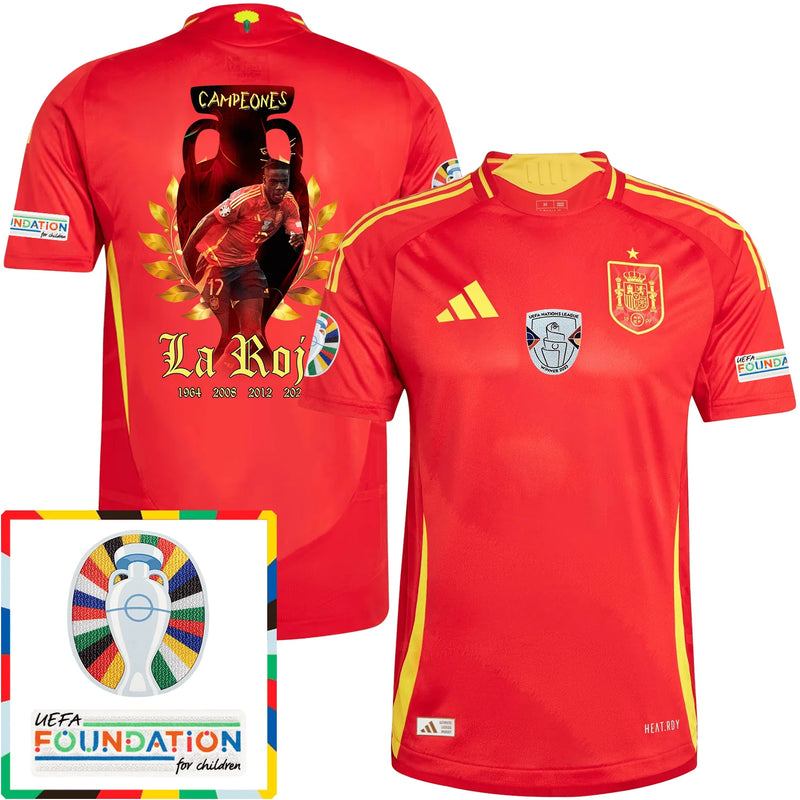 Nico Williams España Campeones De Fútbol Camiseta Parche de la Eurocopa y Fundación De Local - Hombre