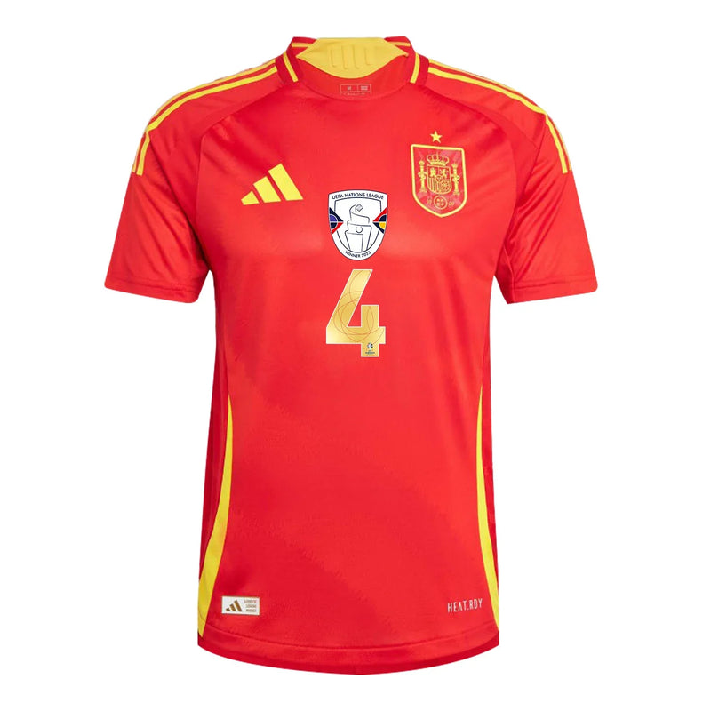 4x Campeones Camiseta de Local de España 2024 Parche de la Eurocopa y Fundación - Hombre