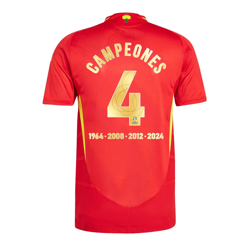 4x Campeones Camiseta de Local de España 2024 Parche de la Eurocopa y Fundación - Hombre