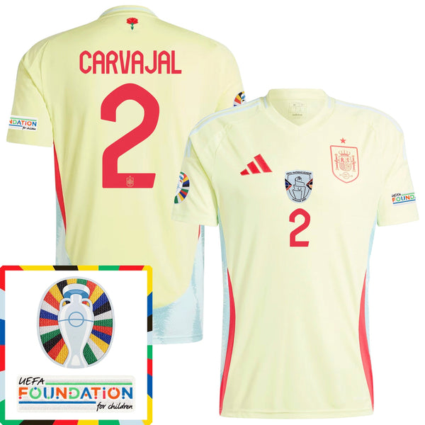 Dani Carvajal 2 Camiseta De Visitante De España Parche Euro y Fundación 2024 - Amarillo