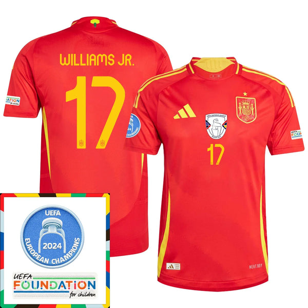 Nico Williams #17 Camiseta Local España Fútbol Parche Campeones Euro 2024 - Hombre