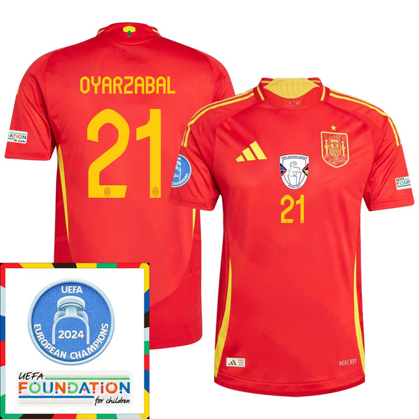 Mikel Oyarzabal #21 Camiseta Local España Fútbol Parche Campeones Euro 2024 - Hombre