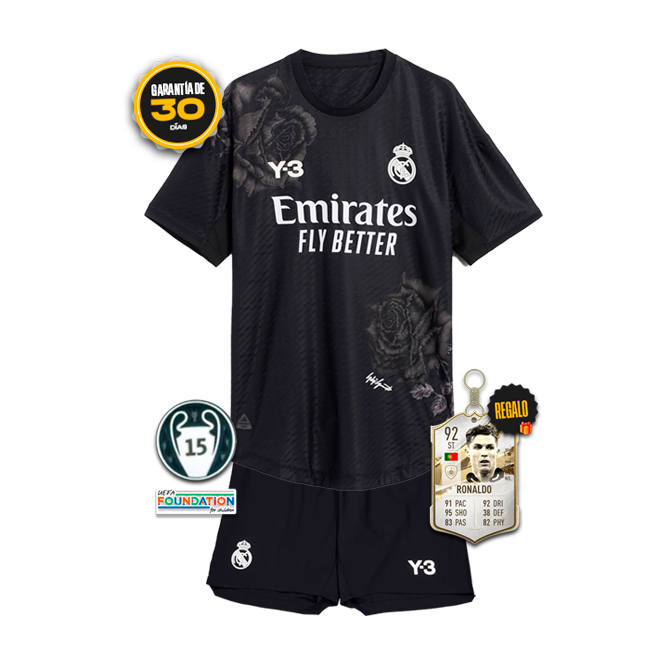 Conjunto Niños Real Madrid Y3 NEGRO 23/24 + 5 REGALOS 🎁