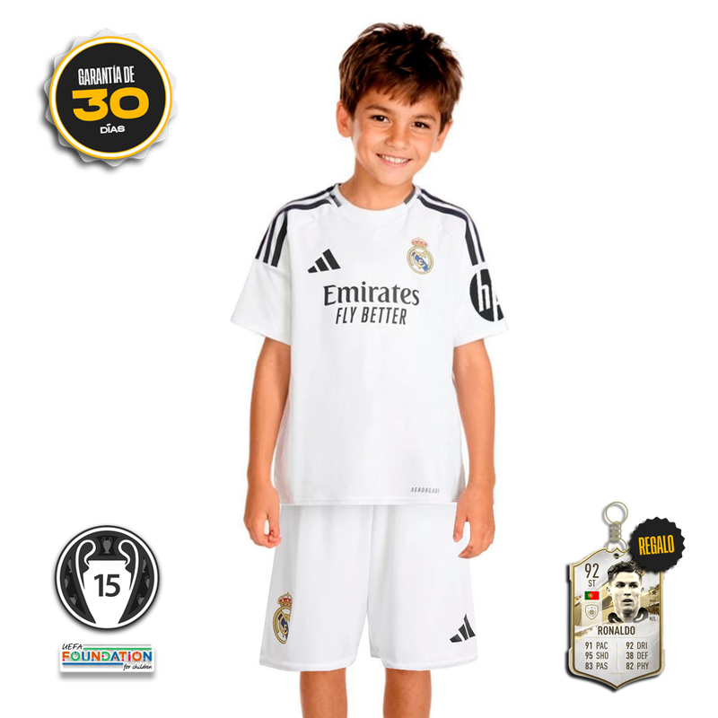 Conjunto Niños Real Madrid Primera Equipacíon Blanca 2024/25 + 5 REGALOS 🎁